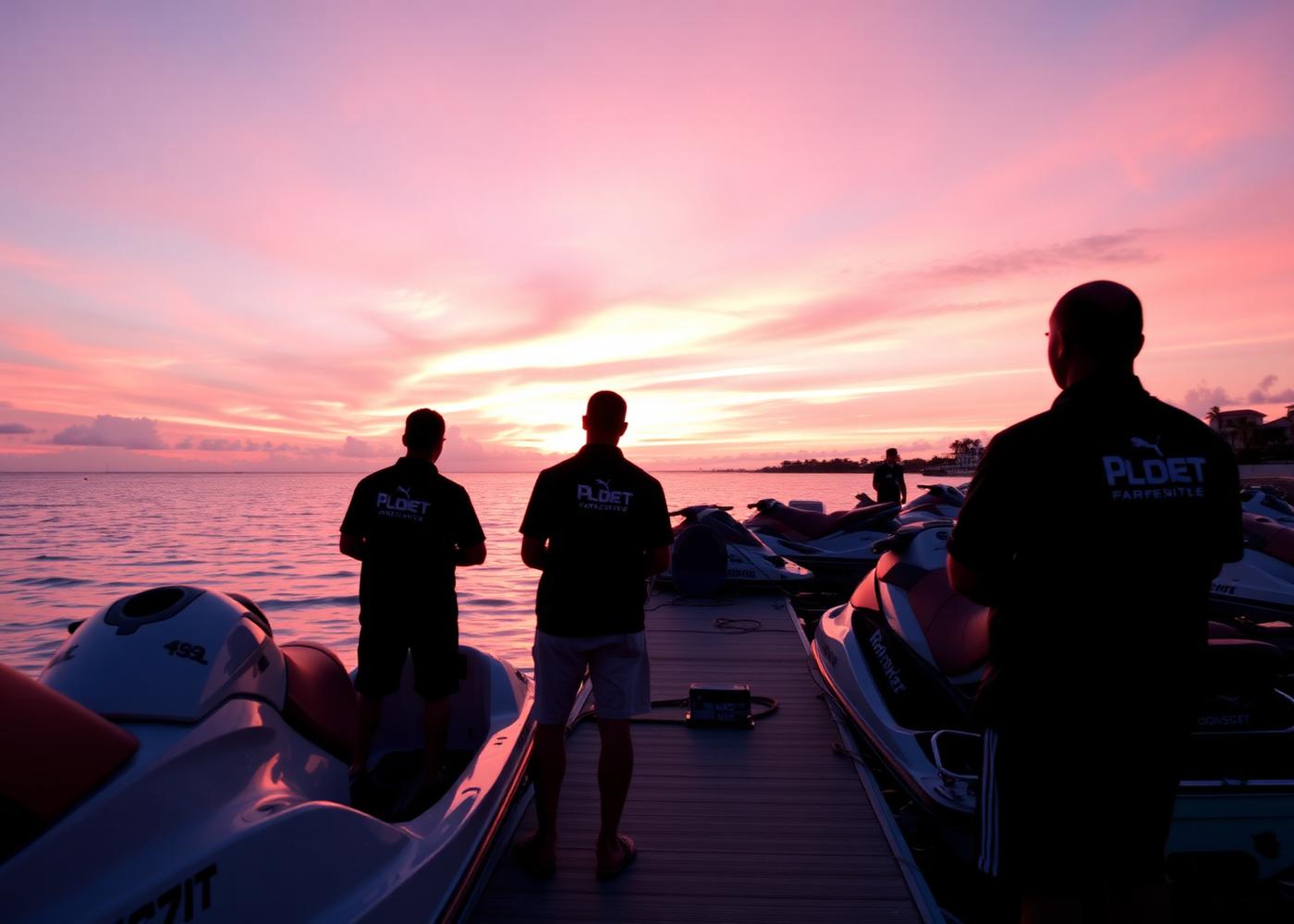 The Rick's Aquasports crew prepping Yamaha WaveRunners at sunrise